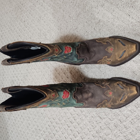Laredo Miss Kate Brown & Teal Leather Floral Western Cowboy Boots Size 8 - Picture 7 of 16